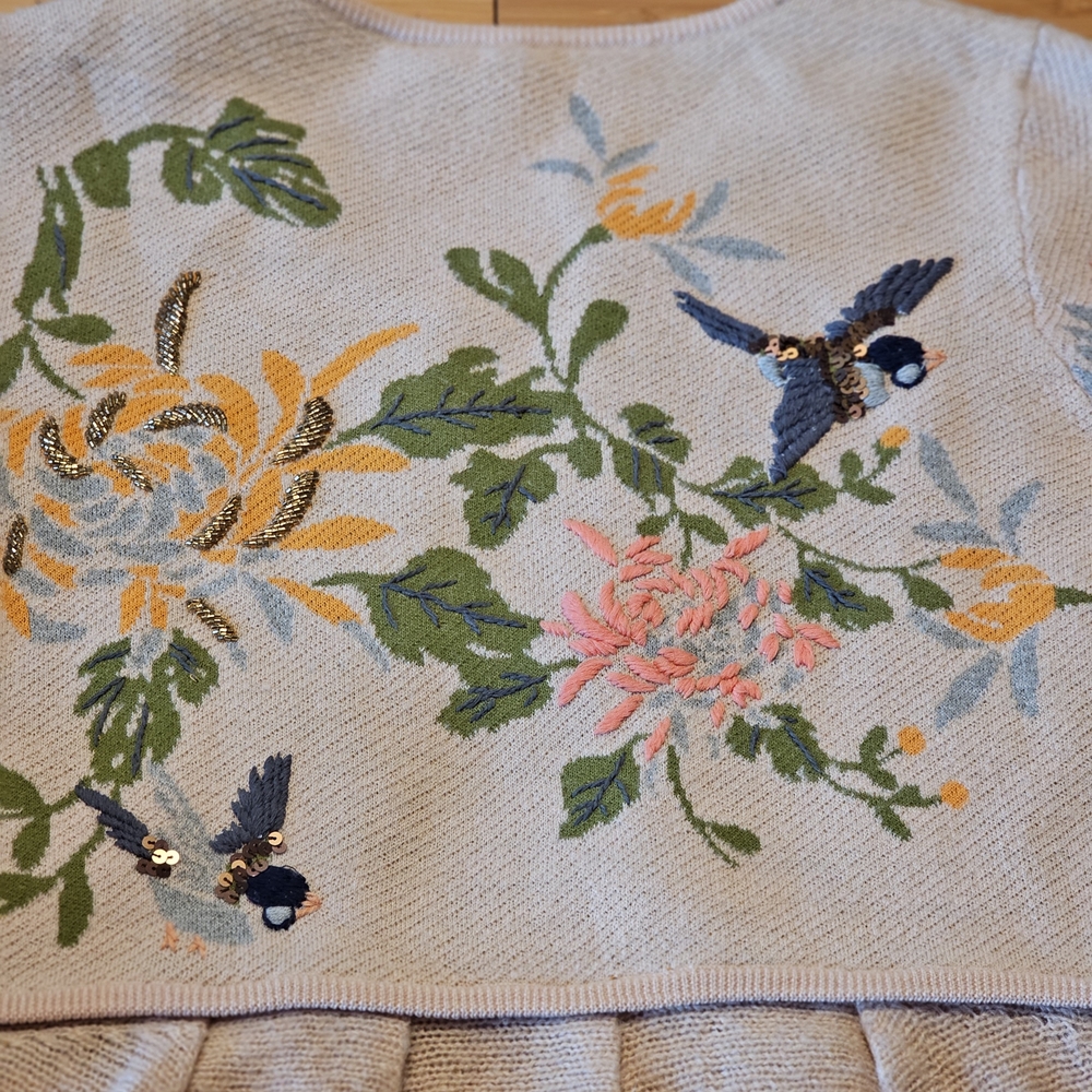 Anthropologie Floral Embroidered Cardigan - Cream and Green - Picture 8 of 9